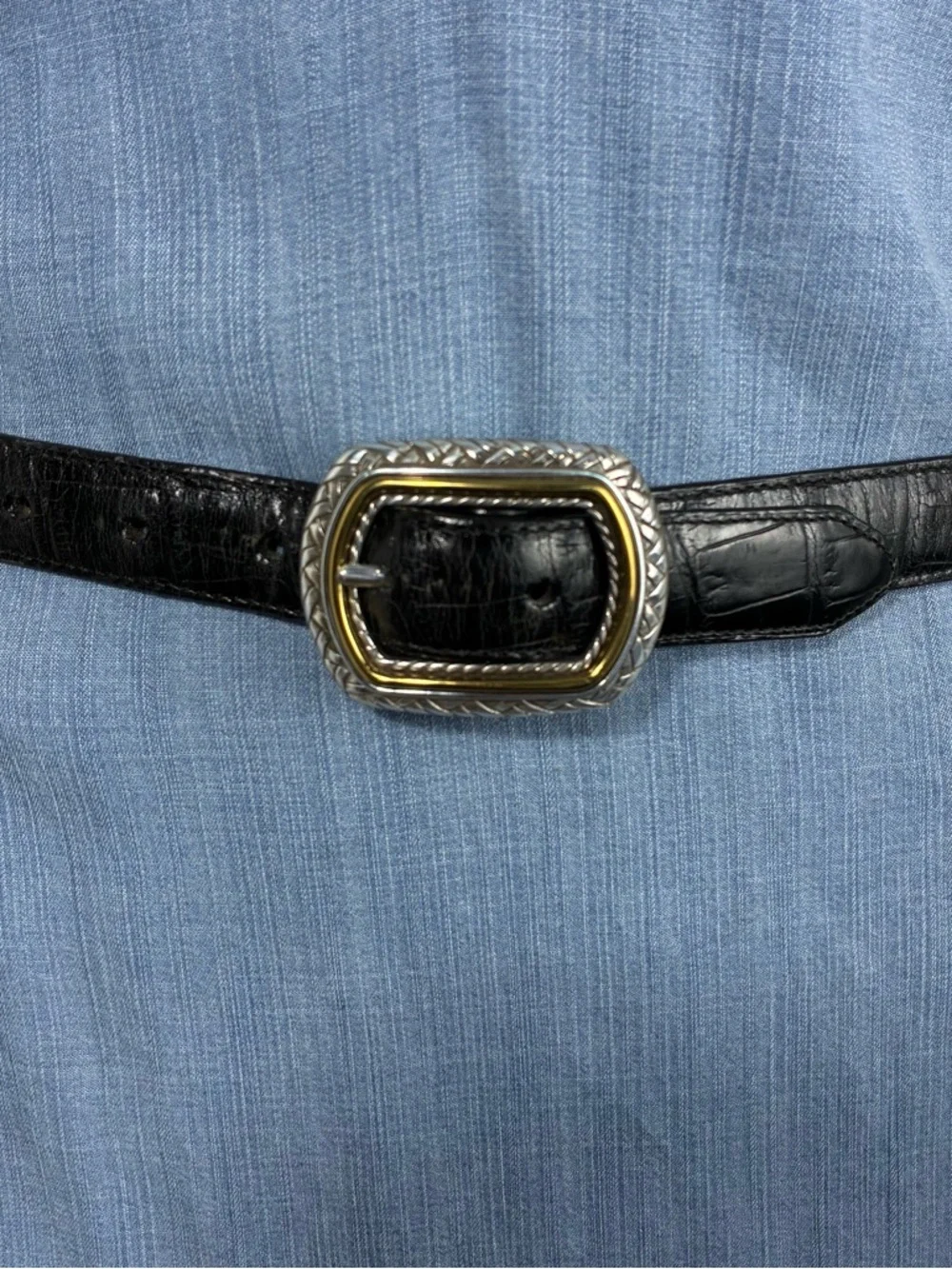 Vintage reversible Womens belt Sz Small embossed two-tone buckle leather